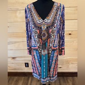 Hale Bob V Neck Dress, Multi Color - Aztec Style , size Medium